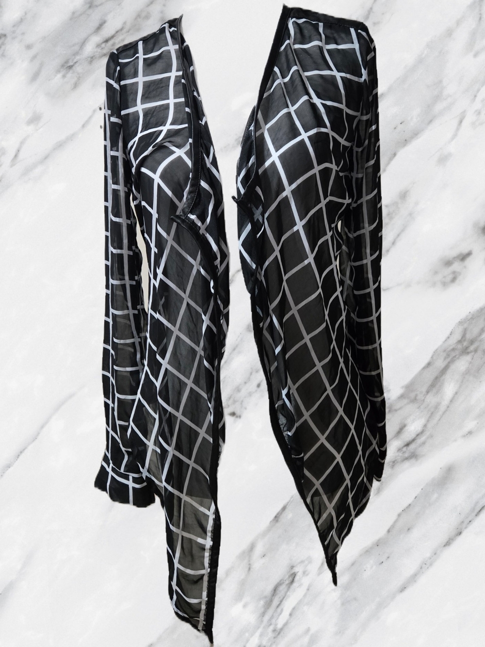 Windsor Black Sheer Grid-Print Open Cardigan